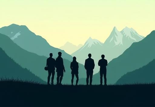 Symbolbild des Vignette Austria Info Teams, dargestellt als Silhouetten vor einer malerischen österreichischen Bergkulisse, die Engagement und Naturverbundenheit symbolisiert.